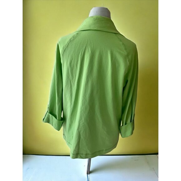 Ruby Rd vneck drawstring green cuffed quarter sleeve pullover top NEW Small - Picture 8 of 9